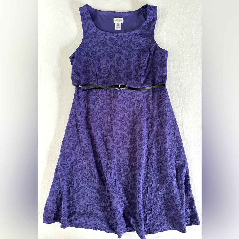 Motherhood Maternity Purple Floral Textured Sleeveless Dress w/ Belt Size Small